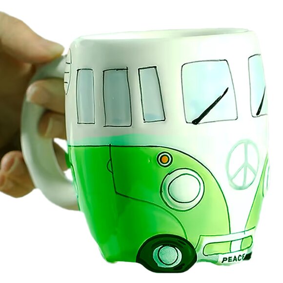 NEW 16 oz Green Retro Hand Painted Hippie Camper Peace Van Ceramic Porcelain Mug - Picture 5 of 10